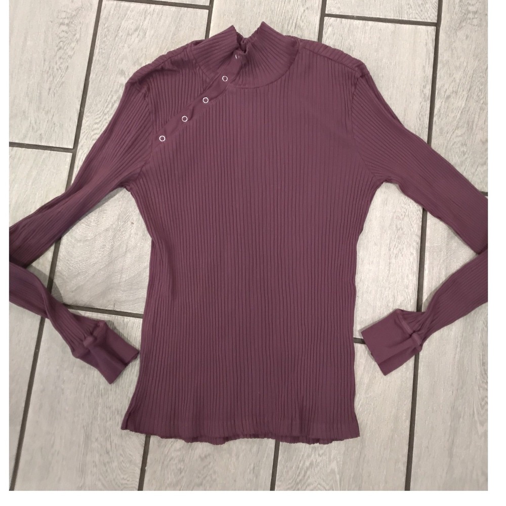 LAmade Womens Purple Ribbed Mock Neck Snap Shoulder Long Sleeve Top XS USA